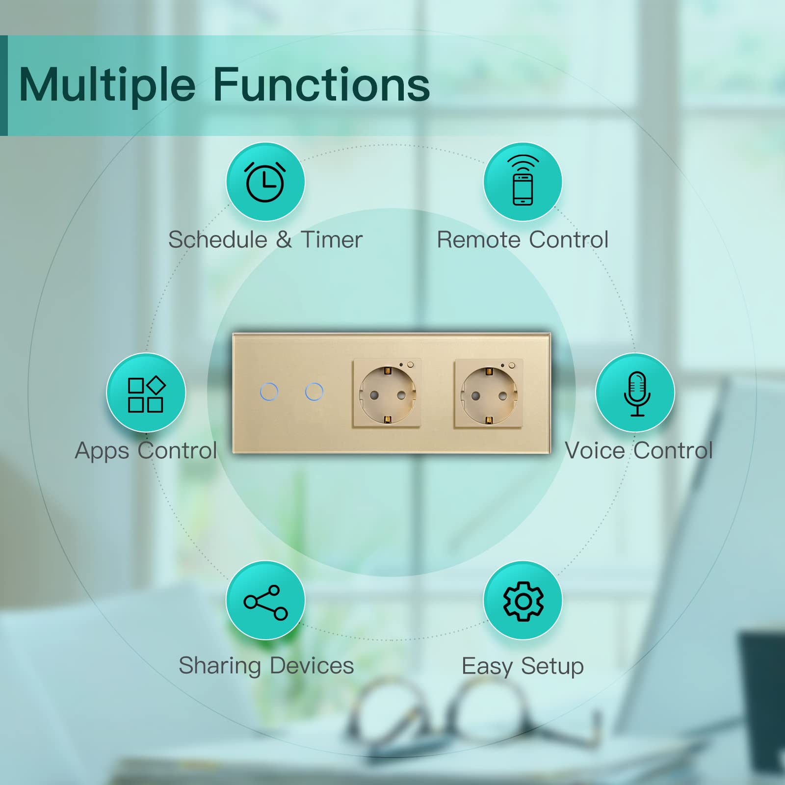 BSEED Interruttore della luce Smart Touch Alexa, con doppia presa WiFi, 2 vie, 1 via, funzionamento con Tuya Alexa/Google Home Gold