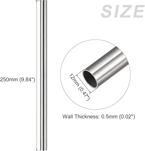 Miniatura 2 de METALLIXITY Tubo de acero inoxidable 304 (0.472 in OD x 0.020 in T x 9.843 in L), tubo recto - para muebles del hogar, maquinaria