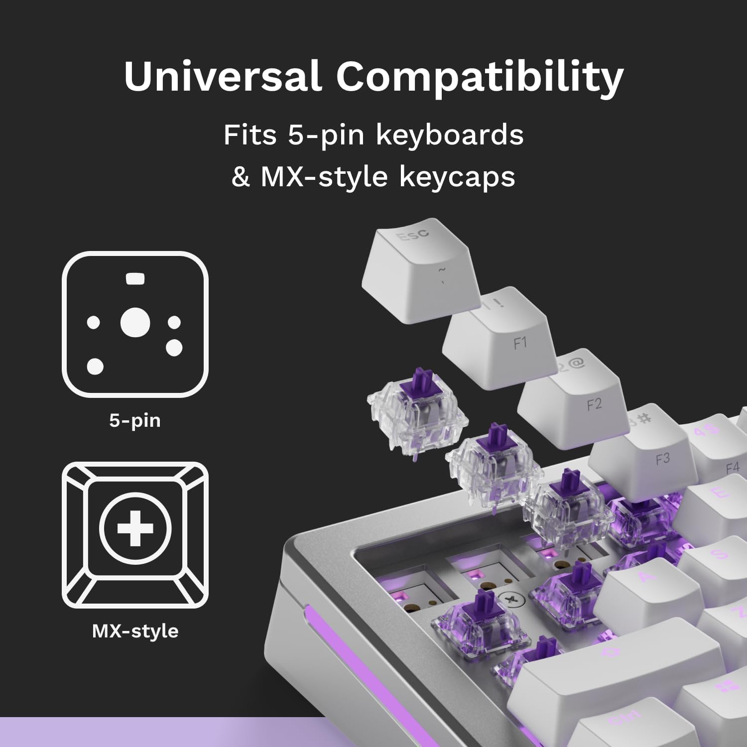 Glorious Gaming - Mako Switches (110 PCS) Tactile Switches for Gaming and Typing, Clear Design for Max RGB, Pre Lubed, for Hotswappable Mechanical Keyboards with 5-pin sockets