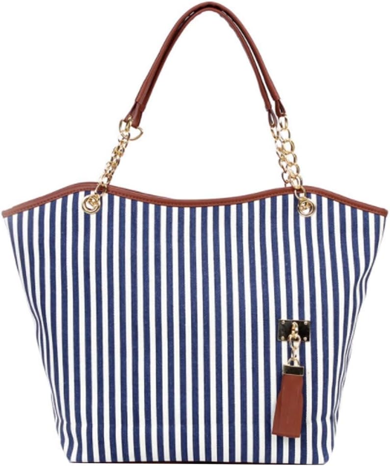 Rullar Women Tassel Canvas Handbag Purse Stripes Tote Fashion Shoulder Bag