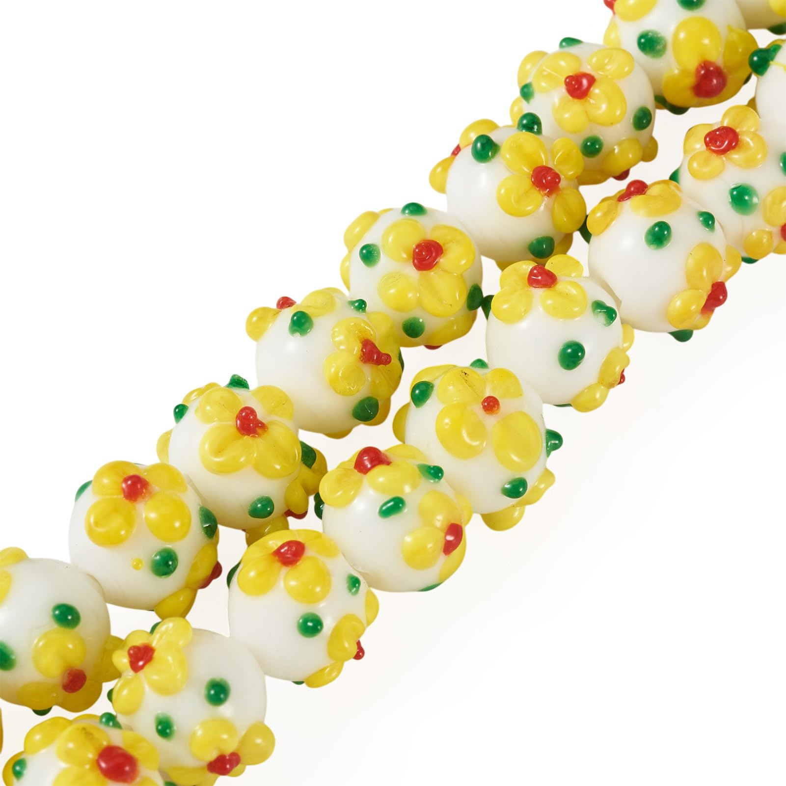 Perles en verre soufflé en fleur jaune pour offrir un bijou DIY