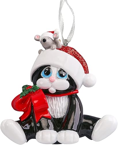Miniatura 2 de Adorno personalizado 2024, gatito negro con ratón, adorno para árbol de Navidad, decoración personalizada artesanal, para amantes de las mascotas,