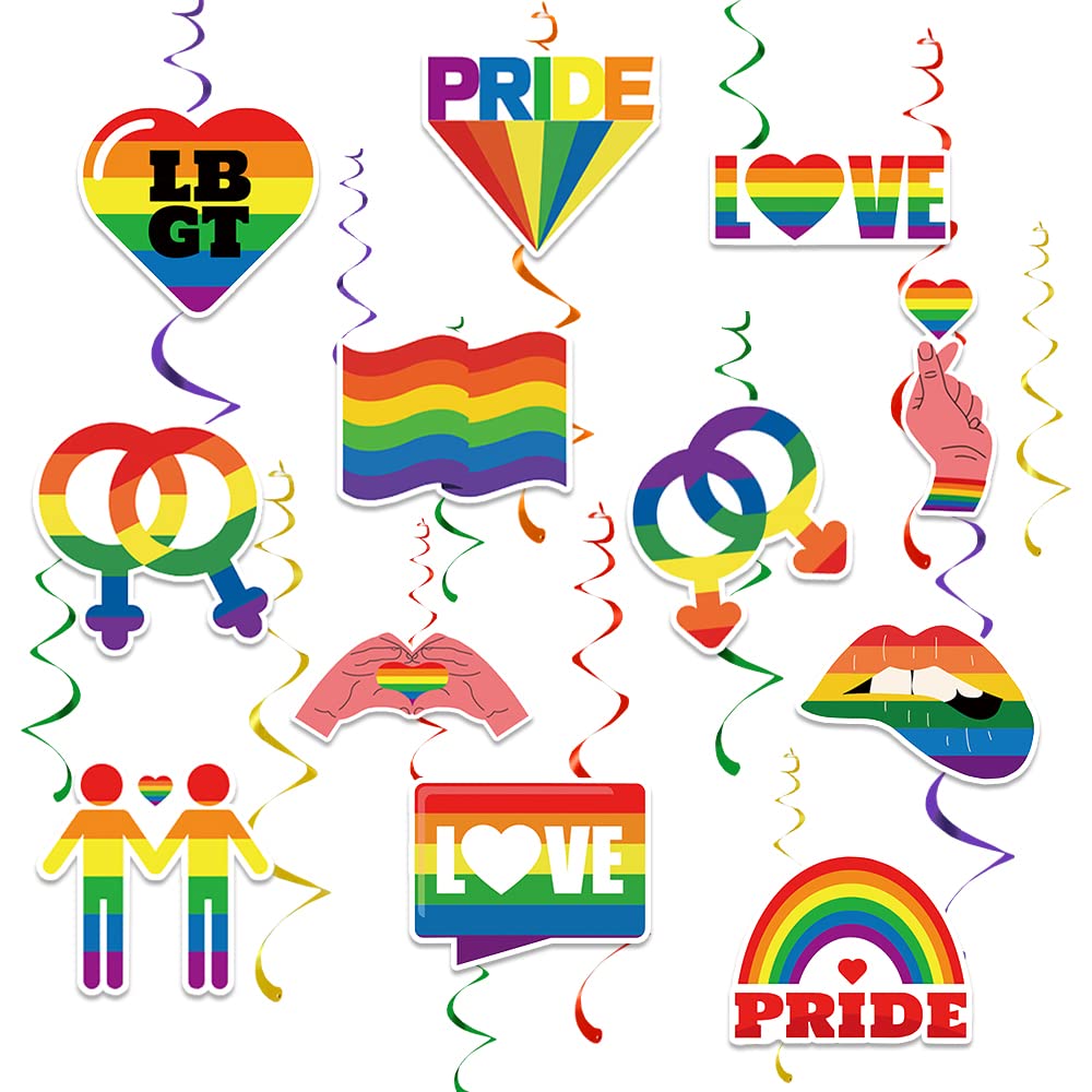 Estivaux 24 PCS Gay Pride Rainbow Hanging Swirl LGBT Rainbow Pride Hanging Foil Swirls Pride Month Hanging Banner Ornament...