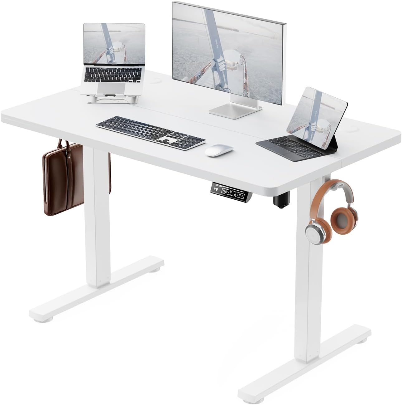 Standing Desk Electric Height Adjustable Desk 48 x 23.6 Inches Sit Stand up Desk, Computer Home Office Desk Memory Preset with Two-Piece Desktop (White, 48 * 24 Inch)