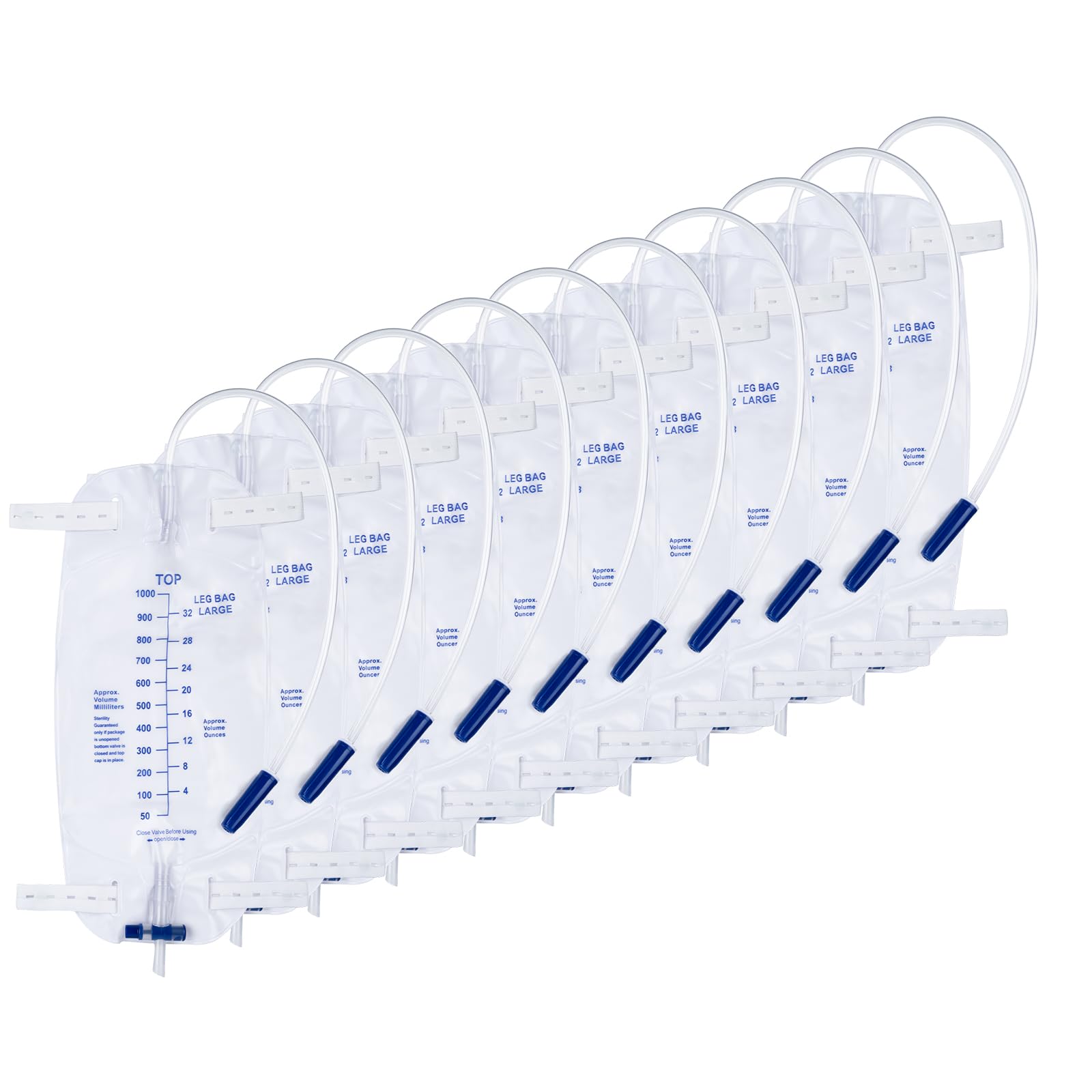 Photo 1 of 10 Pack 1000ml Sterile Leg Urinary Drainage Bags with 2 Adjustable Elastic Straps, Professional Urine Leg Bag with Anti-Reflux Valve for Men and Women