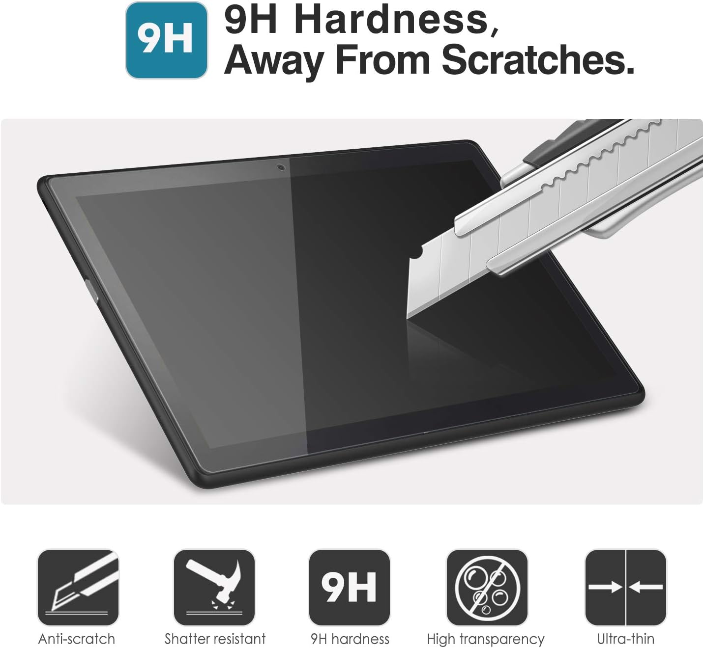 MoKo Screen Protector Fits Lenovo Tab M10 (TB-X505F / TB-X505L / TB-X605F / X605L), [Scratch Terminator] Bubble-Free 9H Hardness HD Clear Tempered Glass Film Fit Lenovo Tab M10 10.1" 2018