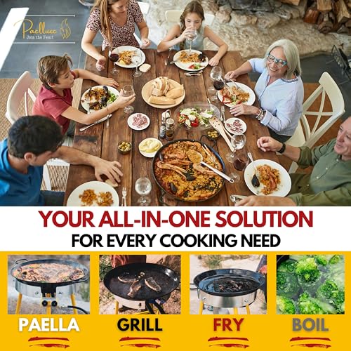 Paelluxe Paella Pan Set – Enamelled, No-Rust Steel Pan – Complete Burner & Stand with Dual Propane Portable Gas Stove – Outdoor Cooking Cacerola Paellera Sarten – 24 Inch, for 20 Servings - Thumbnail 7