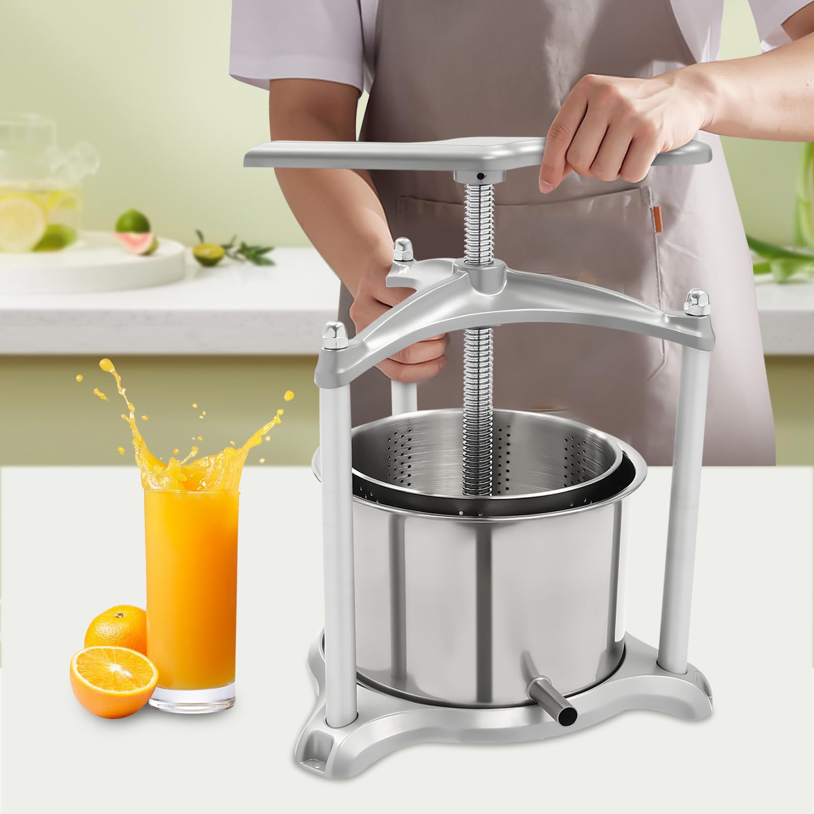 Prensa de vino de frutas, exprimidor de sidra de acero inoxidable de 3 L, prensador hidráulico para extraer jugo de uva, bayas, verduras para uso doméstico y comercial