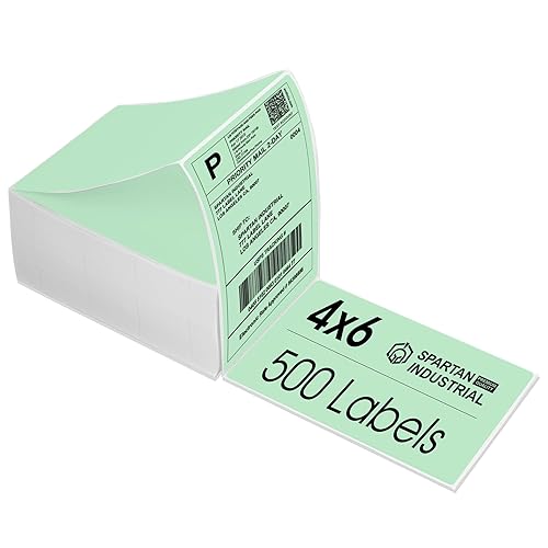 Spartan Industrial Etiquetas de envío térmicas directas de 4 x 6 pulgadas, color verde (500 etiquetas plegables en abanico de 4 x 6 en total),