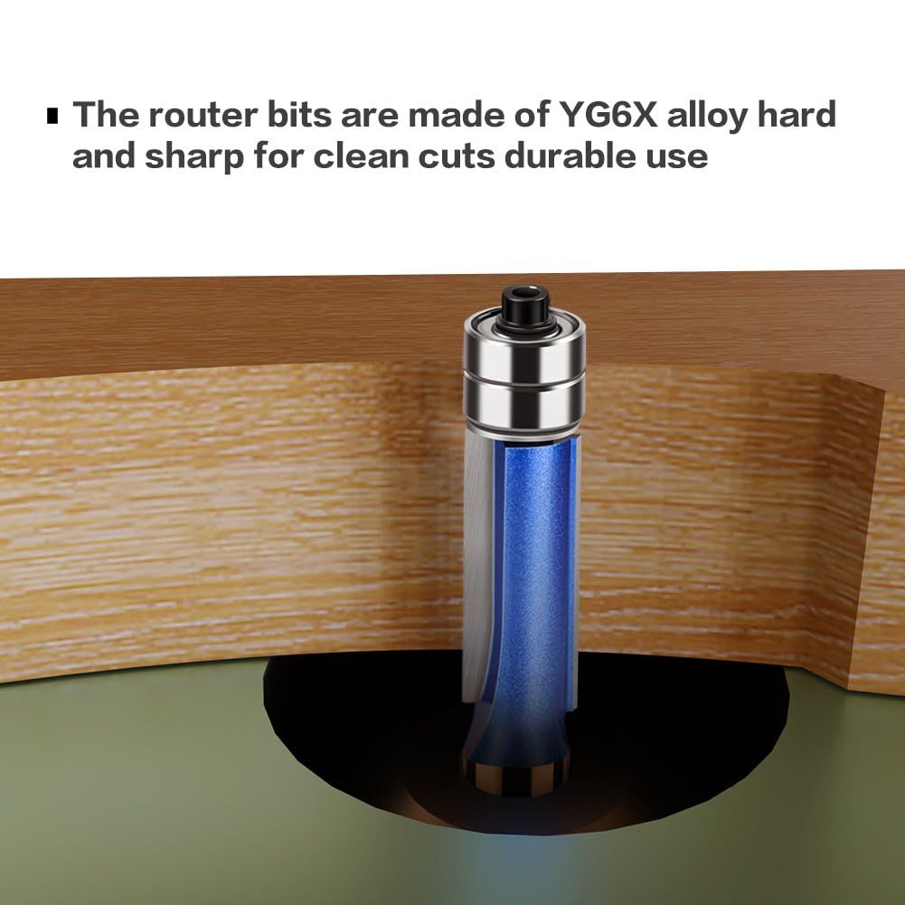 1PCS Flush Trim Router Bit Set 1/2 Inch Shank, Top Two Bearing Flush Trim Router Bit，with 1/4-Inch Cutting Diameter ， (1/2inch Shank, Diameter:1/4)