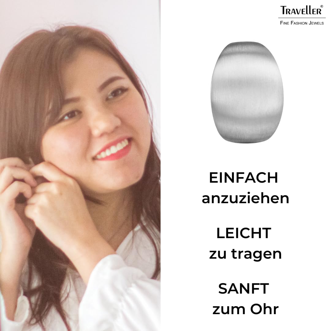 Traveller Ohrclip - Damen - Silberfarben - Satin-Finish - Oval - Platiniert - 20x14 mm - 157884