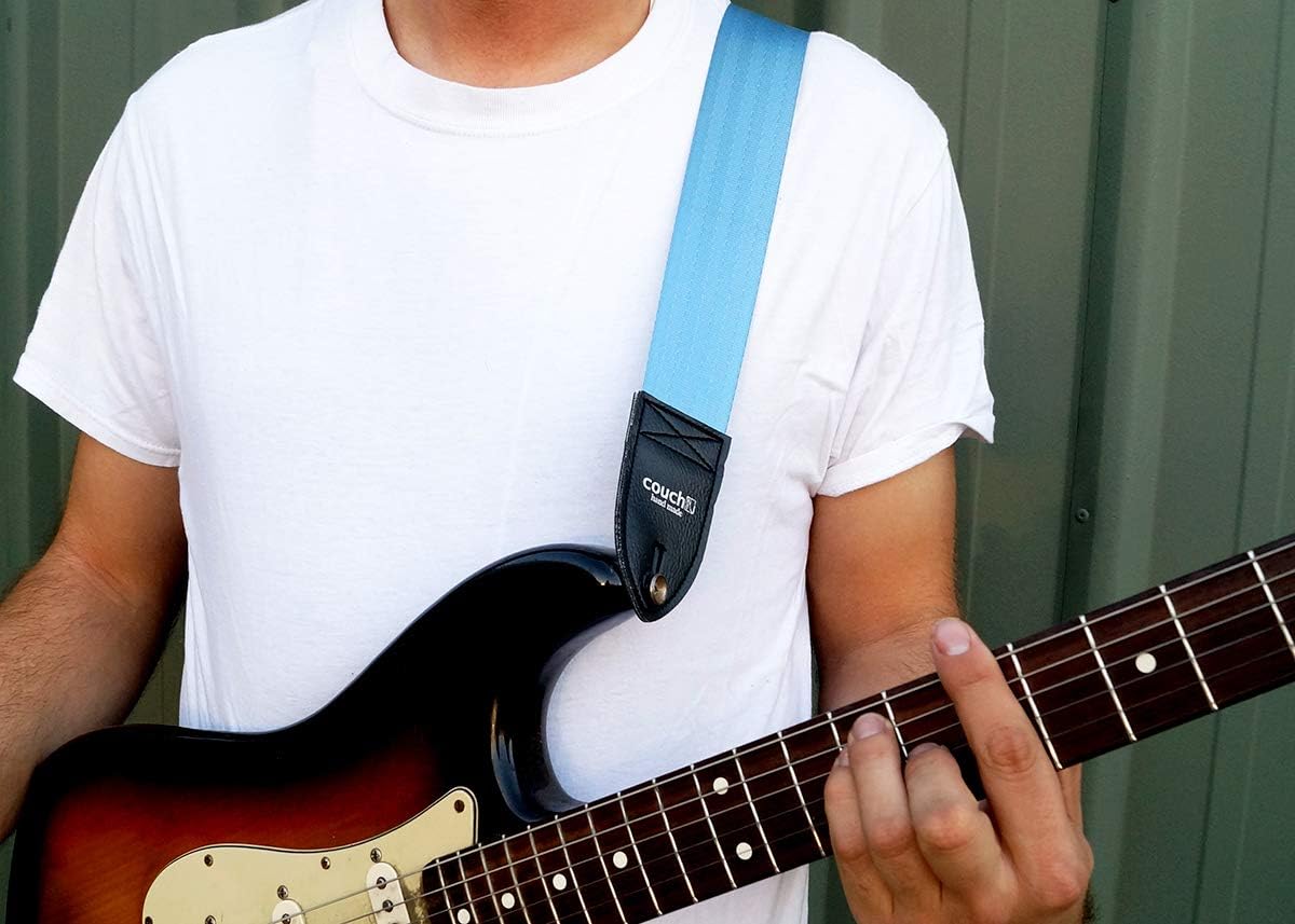 THE ORIGINAL RECYCLED SEATBELT GUITAR STRAP Made in USA by Couch Guitar Straps (Light Blue)