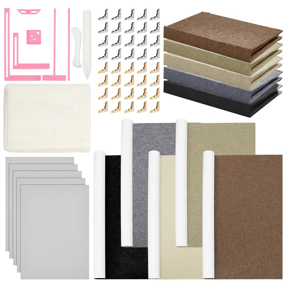 NBEADS Kit Per Rilegatura Libri, 5 Copertine Lino 40 Protezioni Angolari Ferro 1 Stoffa Cotone 5 Cartoni 2 Aprilettere, Blu