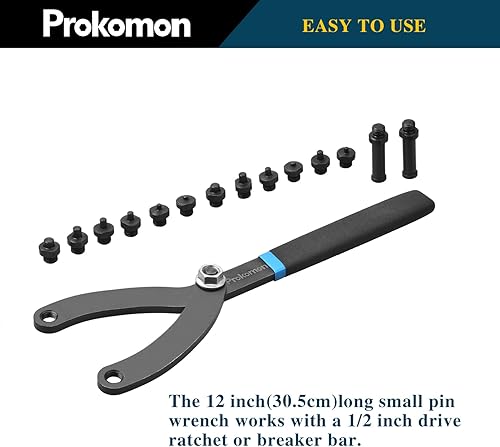 Miniatura 6 de Prokomon Juego de 15 piezas de llave de tuerca de pasador ajustable/Llave de embrague de ventilador de cilindro variable con soporte de polea y