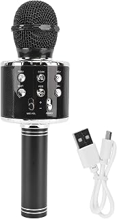 Micrófono de Karaoke Inalámbrico, Reducción de Ruido 100Hz-10KHz Iluminación de Ritmo Colorido Micrófono de Condensador para Conciertos para Transmisión (Negro)