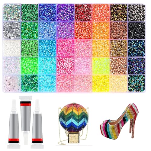 Miniatura 7 de Kit Bedazzling, 32000 Piezas De Diamantes De Imitación De Resina Con 3 Piezas De Pegamento De 10 Ml, Diamantes De Imitación Coloridos De 0, 3 Cm Bedazzler Para Manualidades, Ropa, Tazas, Zapatos, Tela