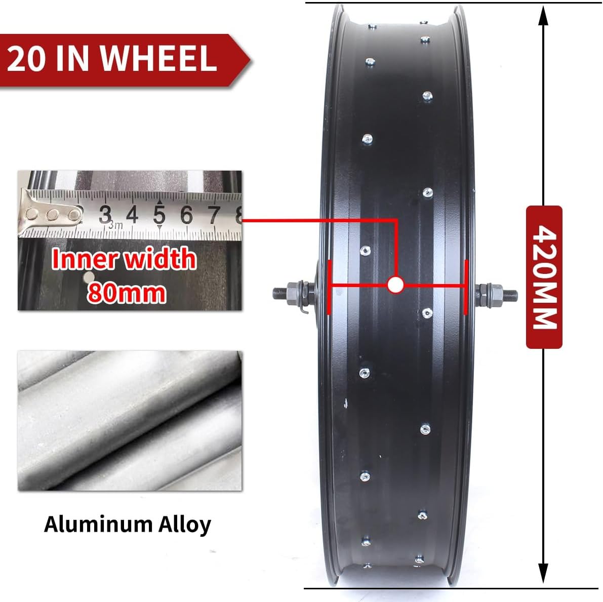 ZCXBHD 20/24/26"X4.0" Fat Tire Bike Front Rear Wheel 6-Bolt Thread Hub 36H 135/195mm Snow Bike Wheels Disc Brake 36x14G Spokes For 7/8/9/10s Rotary Freewheel Snow Beach E-bike(Rear-20IN)