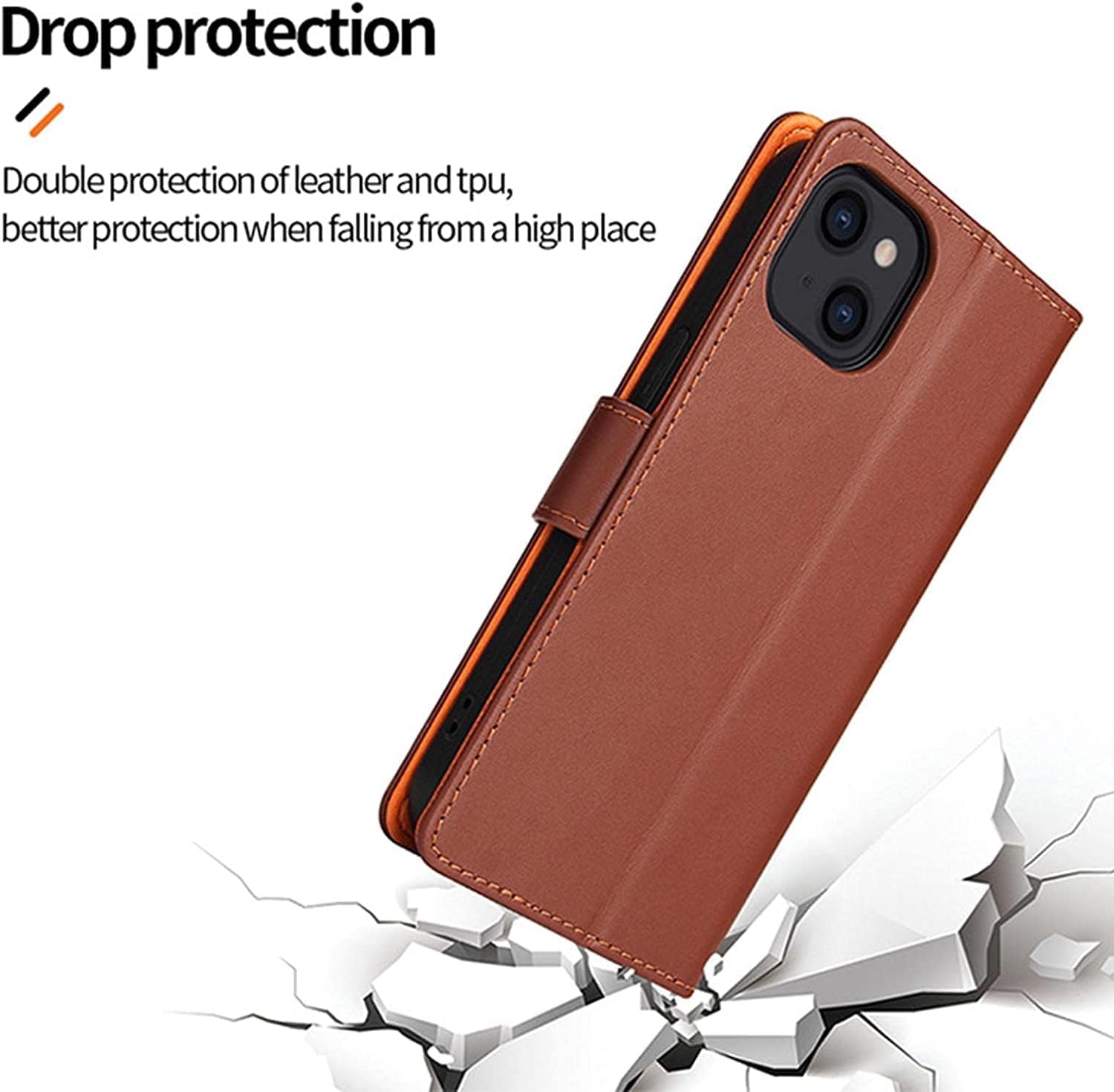 COOVS Case for iPhone 13, PU Leather Wallet Case with Card Slots, TPU Shockproof Kickstand Magnetic Protective Cover Flip Phone Case Cover (Color : Preto)