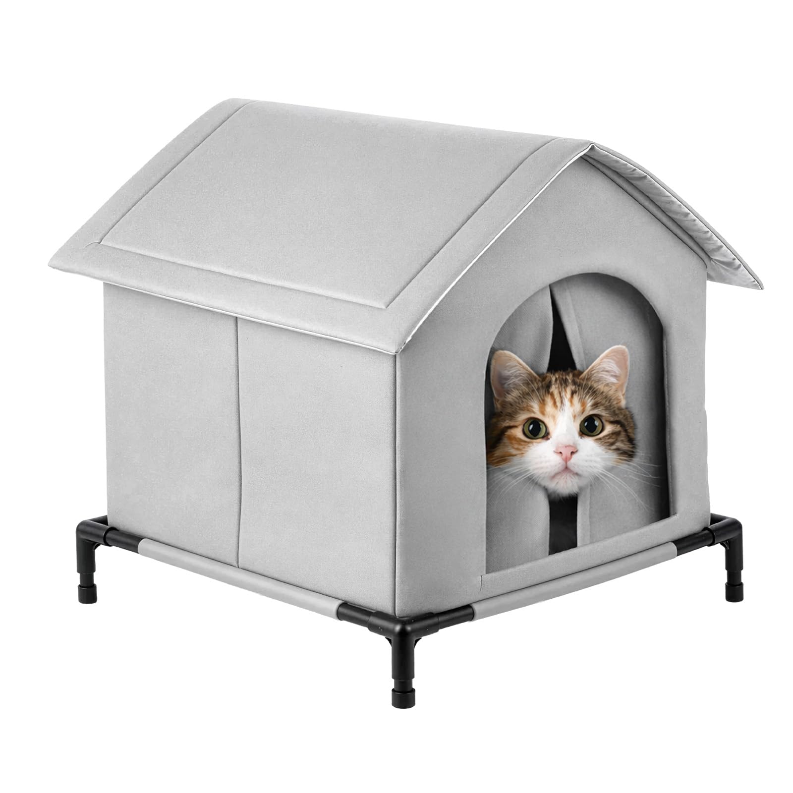 Insulated Outdoor Cat House for Winter, Waterproof Weatherproof Cat Shelter for Stray & Feral Cats, Warm Fleece Lined Outdoor Pet House with Raised Floor, Windproof Cat Kennel (M)