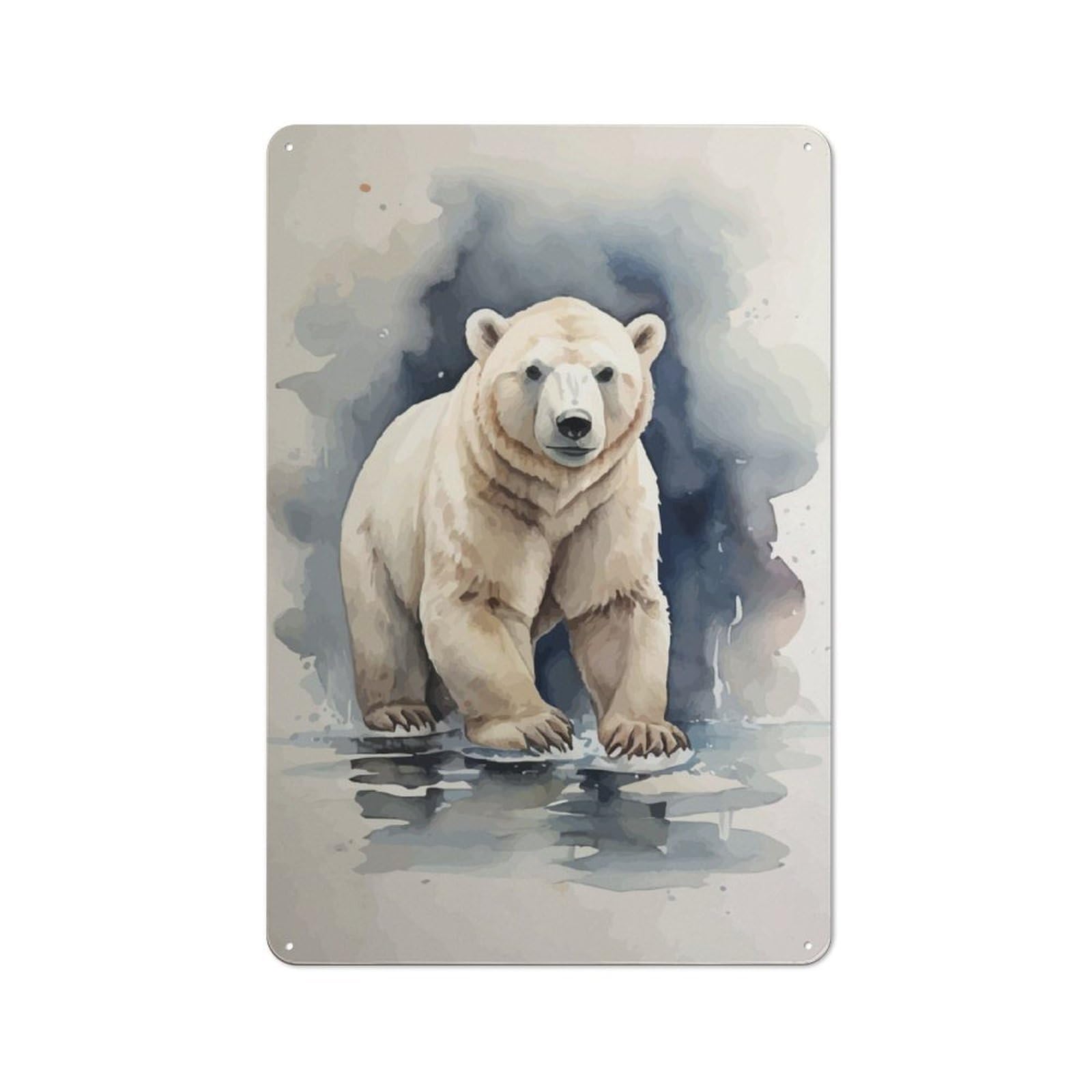 Junmoney Cute Polar Bear Watercolor Vintage Metal Plaque 30X20cm Featuring For Garage Wall, For People Furnishing A Garage
