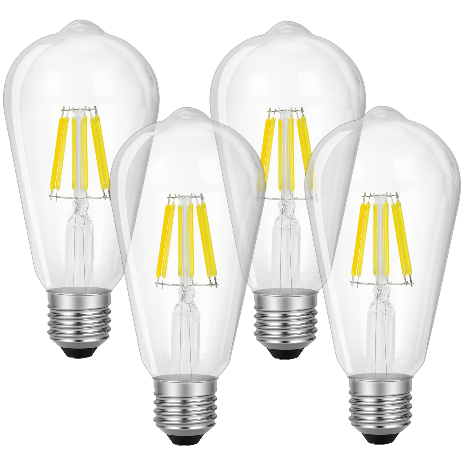 Jiehe LED E27 Edison Screw Bulb, 6W ST64 Light Bulb, Vintage Led Filament Bulbs, 4000K Neutral White, Retro Clear Glass Screw Lamp 820LM Dimmable, Pack of 4