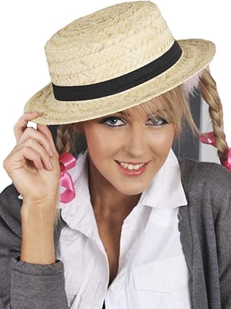 Adult Size Schoolgirl Straw Boater Hat 