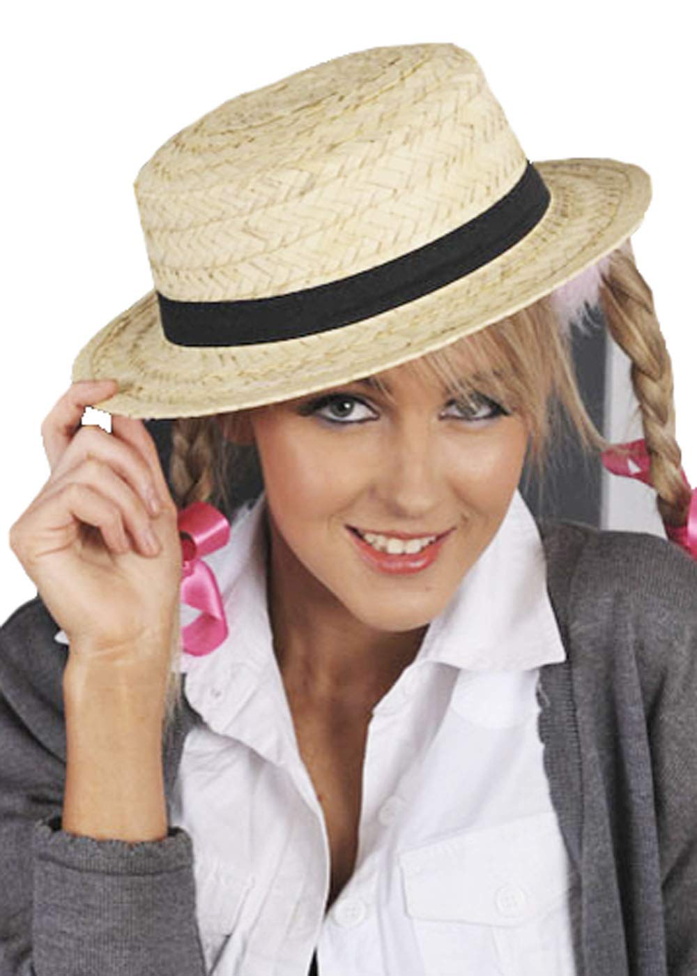 Magic Box Adult Size Schoolgirl Straw Boater Hat