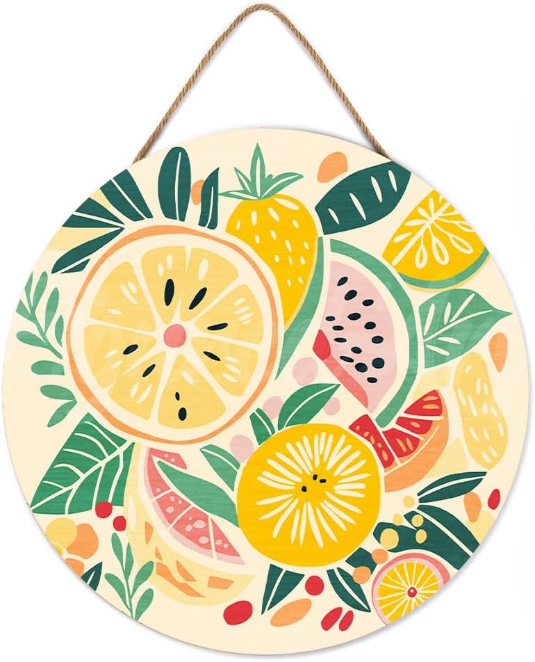 Figured'Art Paint by Numbers Kit for Adults on Wood Slice, 11.8in Diameter - Fruits - Craft Art Painting DIY Canvas