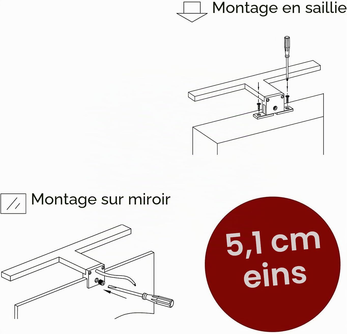 Lampe LED pour salle de bain luminaire de miroir éclairage 230 V blanc chaud blanc newtre 300 mm, température de couleur : blanc chaud