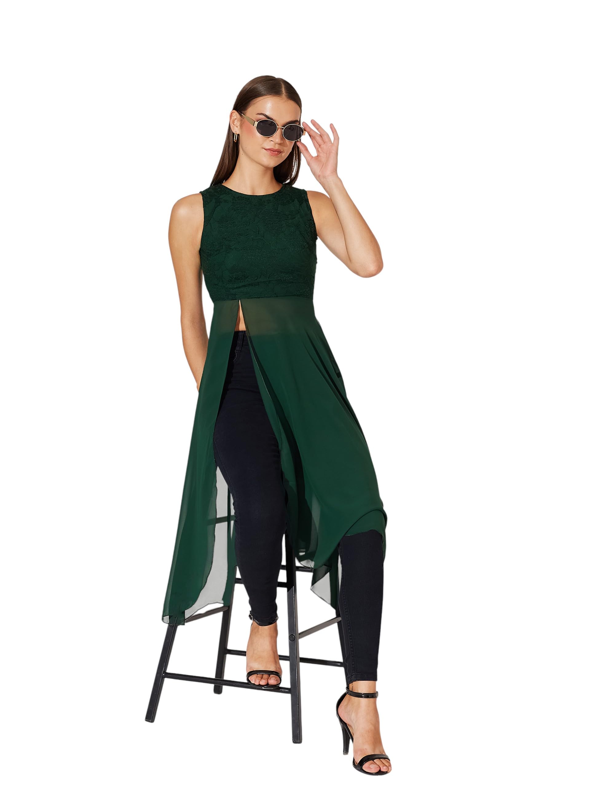 miss chase Women's Round Neck Sleeveless Lace Overlaid Maxi Top-picture-14