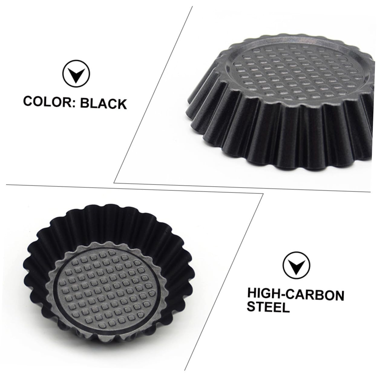 ULTECHNOVO Molde para Tartaletas de Huevo de 12 Piezas en Acero al Carbono | Negro, Antiadherente y Resistente a Rayaduras, Calienta Rápido, para Repostería DIY y Snack