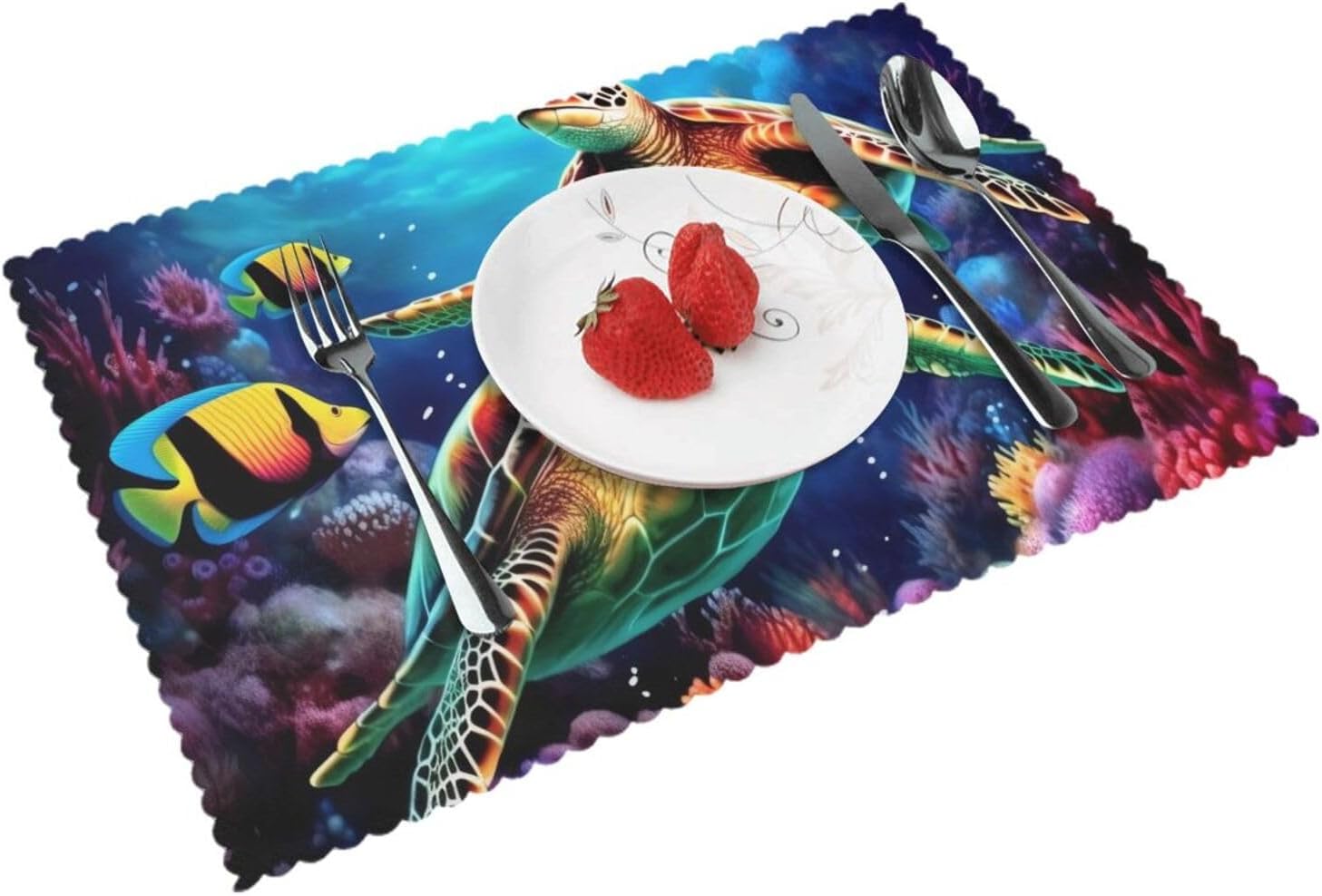 Sea Turtles Diamond Painting Table Placemats Set of 4, 12x18 Inch Placemats for Holiday Banquet Kitchen Table Decor,Machine Washable