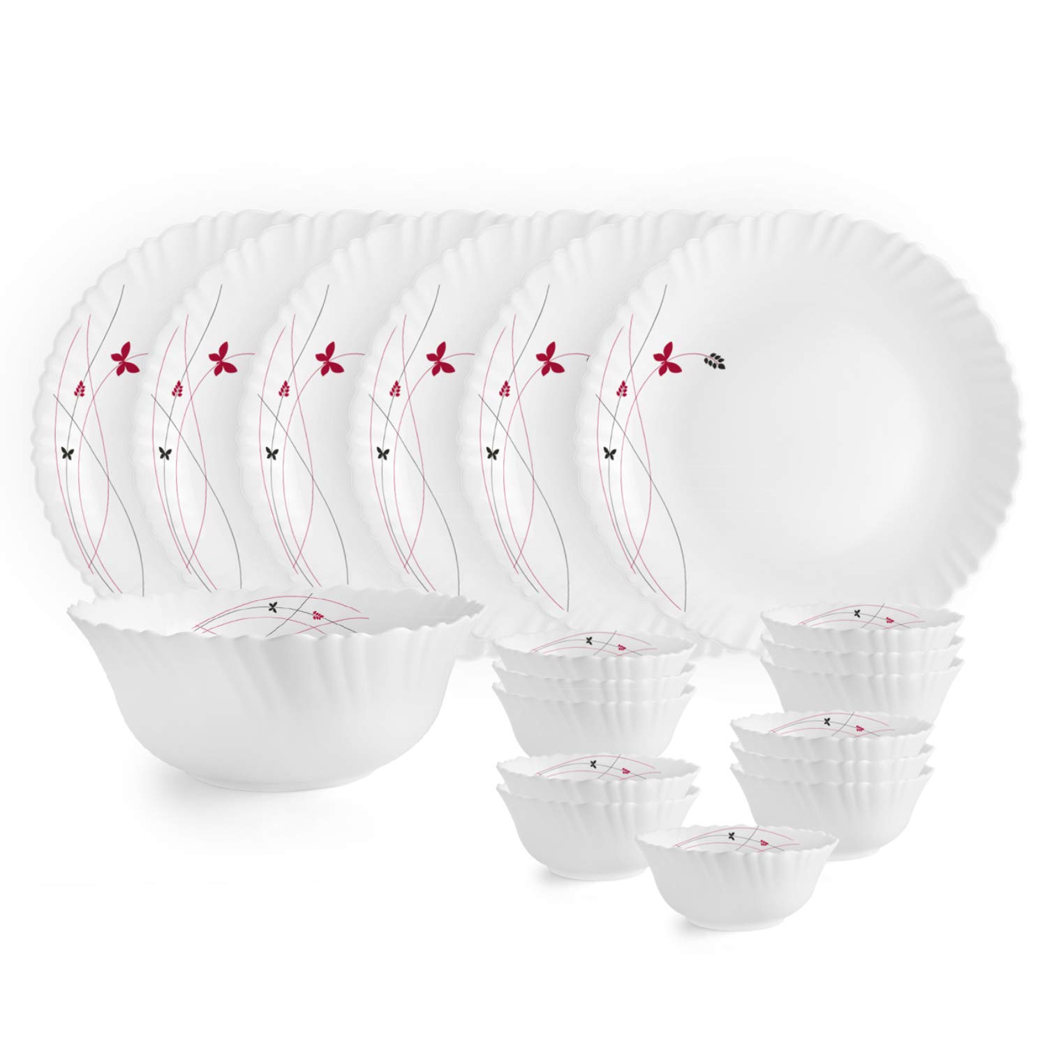 Cello Opalware Dazzle Lush Fiesta Dinner Set, 19 Units, White