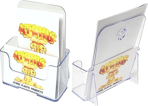 ATOMIC PLASTIC PRODUCTS Folletos de plástico transparente de media página o soporte para folletos organizador para escritorio o montaje en pared
