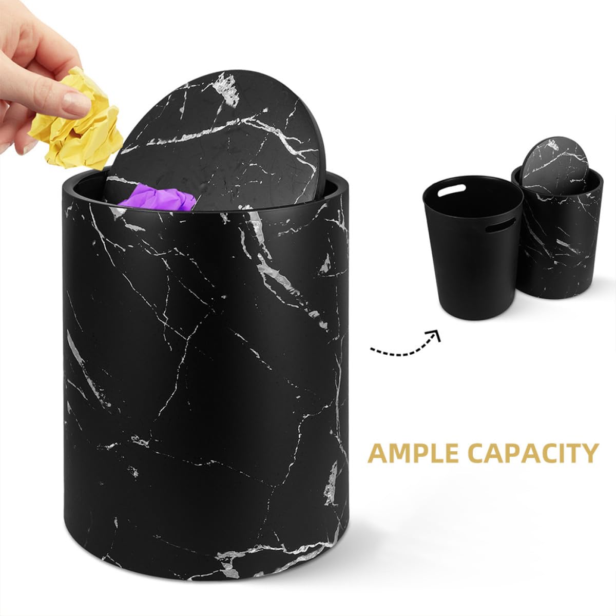 SHINEOFI Cestino per Rifiuti Doppio Strato Marmorizzato Coperchio a Ribalta, Contenitore in Plastica per Carta e Spazzatura, Secchio da Ufficio, Cucina e Bagno, 15 Litri