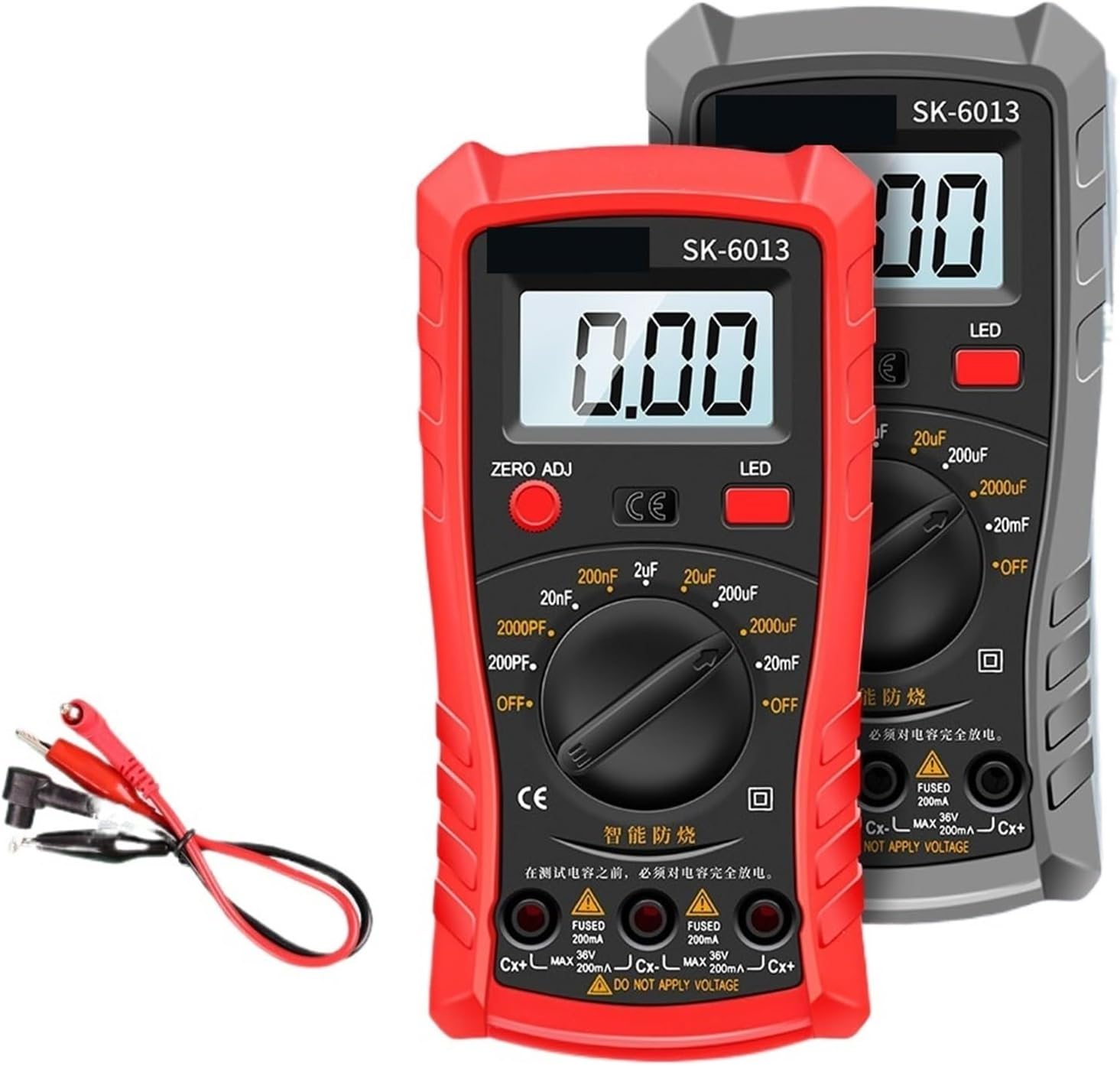 1pc SK-6013 Capacimeter Professional Capacitance Meter 20000uf Capacitor Tester 1999 Counts Electrician Multimeter(Sk-6013 red)