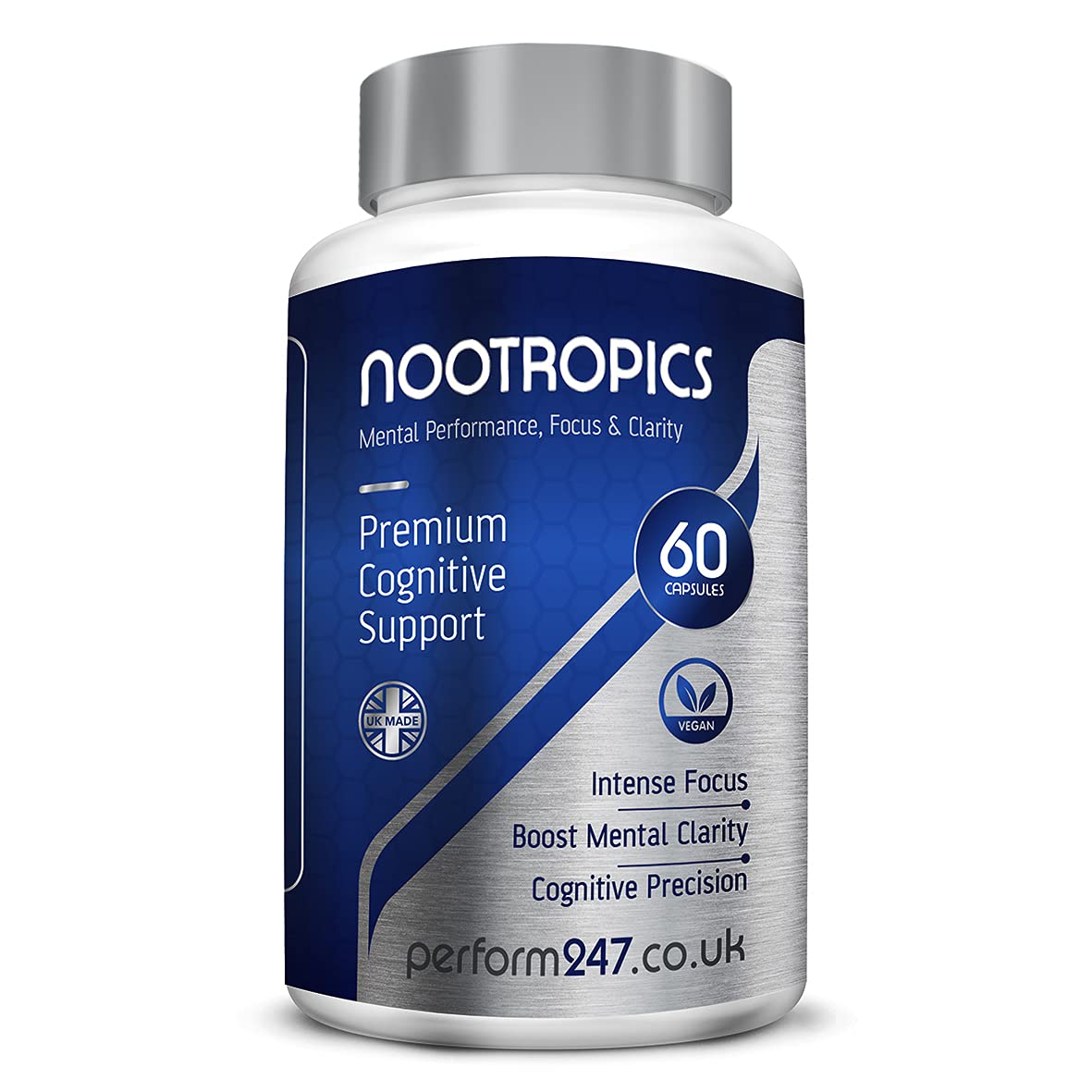 60 x Vegan Nootropics | Natural Brain Supplement formla with Magnesium to Support Cognitive Mental Performance, Focus & Clarity. Reduce Mental & Physical Fatigue.