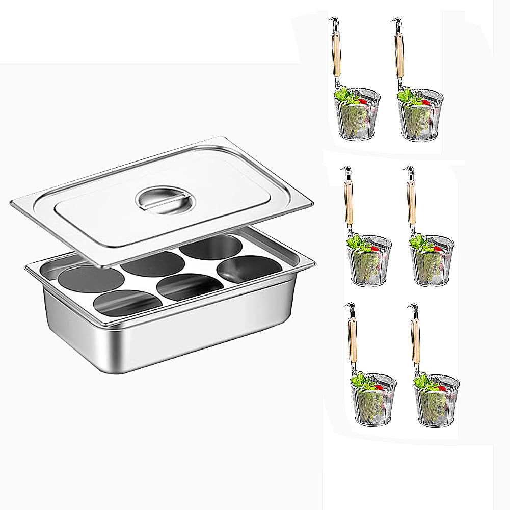Juego de Olla para Pasta de Acero Inoxidable con Cesta coladora, Olla para Caldo de Cocina doméstica, Olla vaporera para Restaurante, Utensilios de Cocina para cocinar Pasta (6 Agujeros)