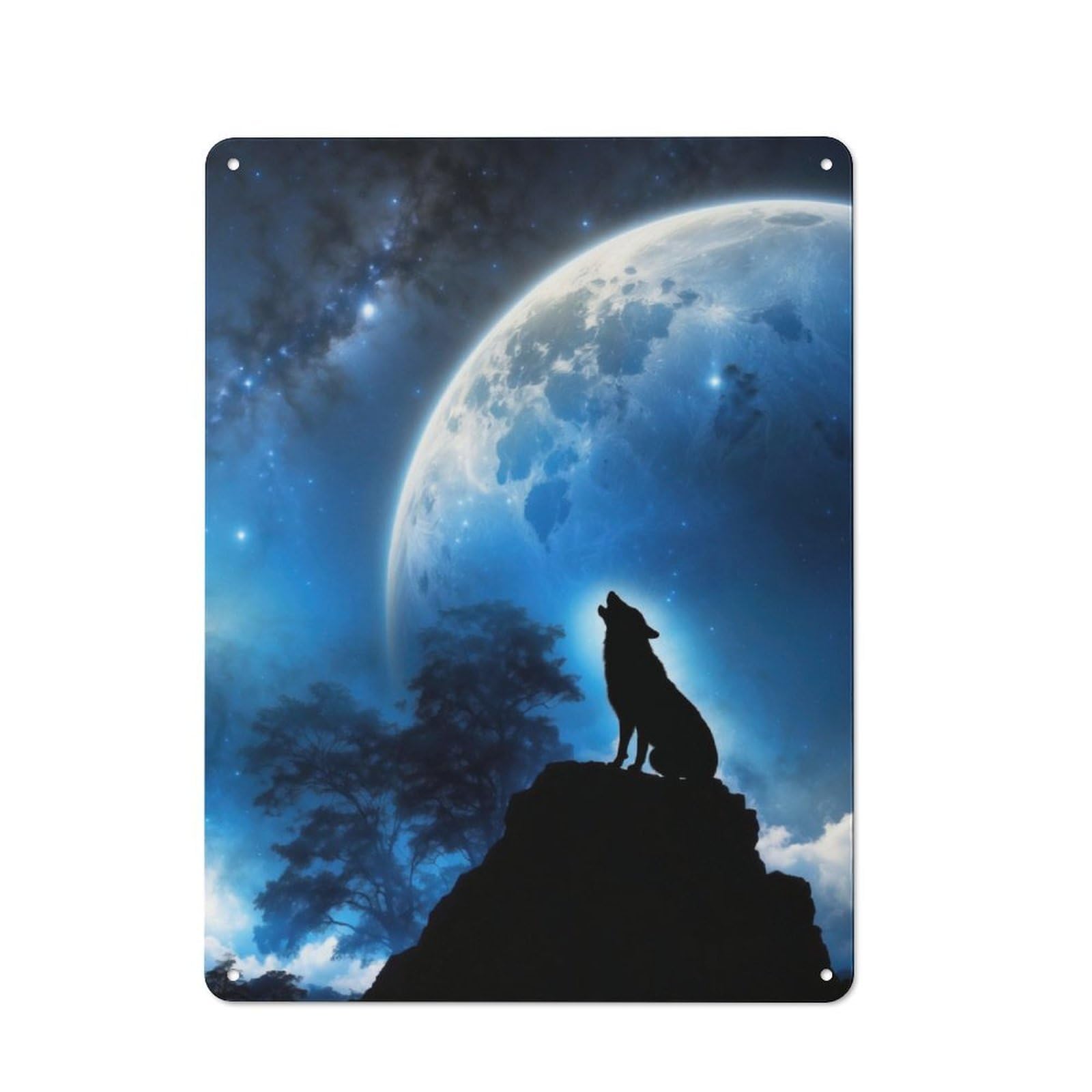 Junmoney Wolf Howling At Moon Metal Wall Sign 40X30cm Featuring For Living Room Wall, For Decorating Living Rooms And Feature Walls