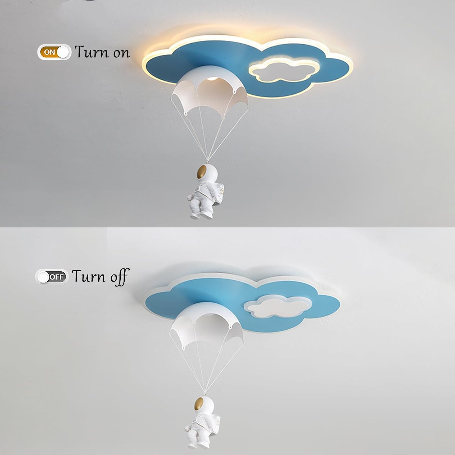 Cartoon Astronaut Ceiling Lamp Kids Ceiling Lamp for Bedroom Blue Parachute Shape with Acrylic Lamp Shade Flush Mount Hanging Light for Children's Room Boys Room Livingroom