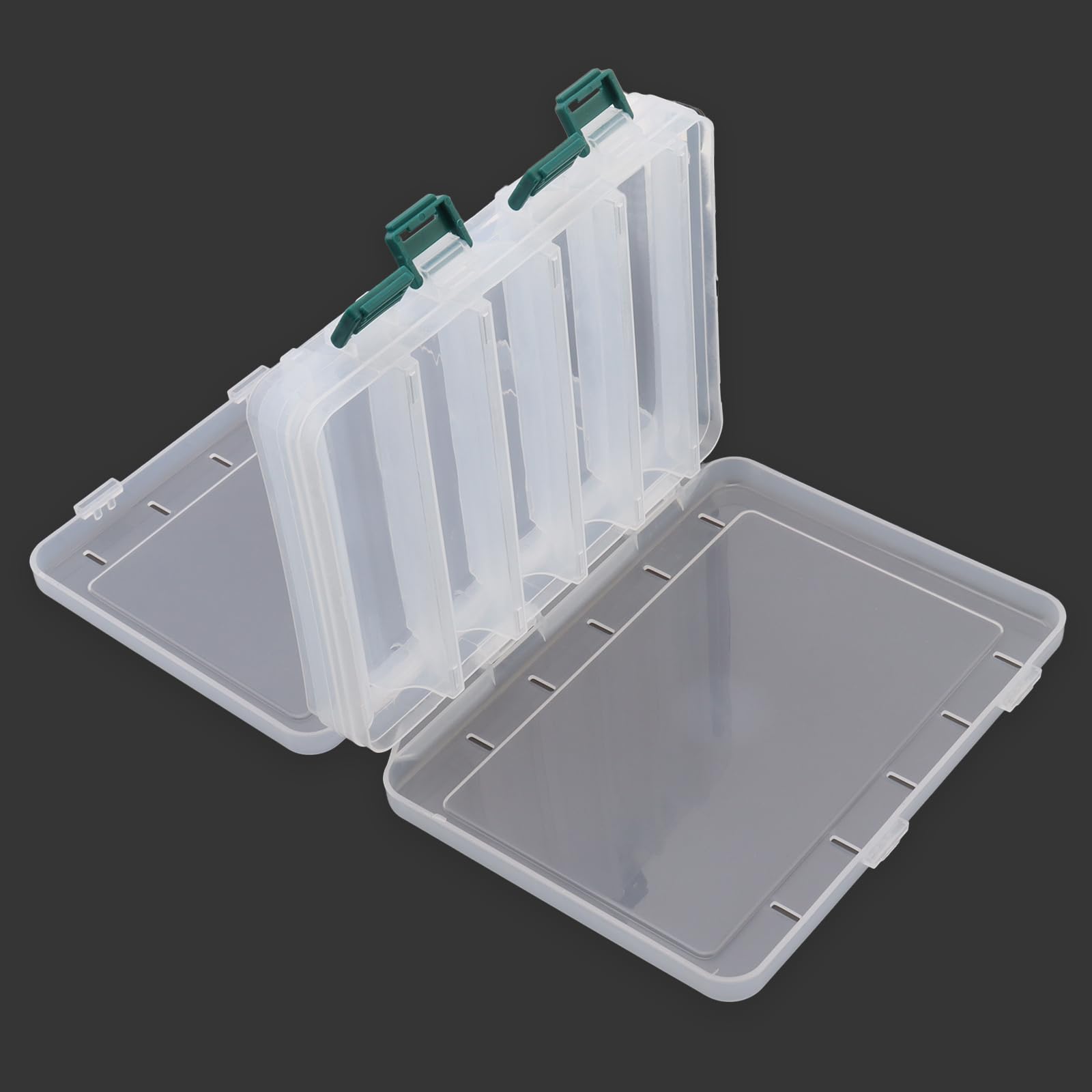 Caja de señuelos de pesca de doble cara, cebo de pesca visible transparente, anzuelos de calamar, caja de almacenamiento de aparejos de pesca de plástico (10 rejillas de 20 x 16 x 5 cm)