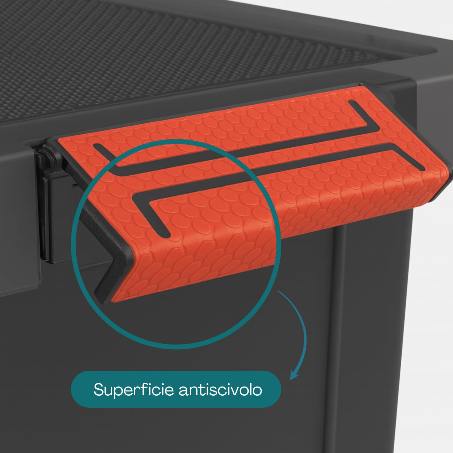 PALUPLUS 3 Contenitori Multiuso Neri da 55 Litri, misura 56x44x30,5 cm, Scatola con Coperchio e Chiusura a Scatto Rossa Soft Touch, Box Impilabile per Garage, Fai da Te, Made in Italy -1648C -6,9