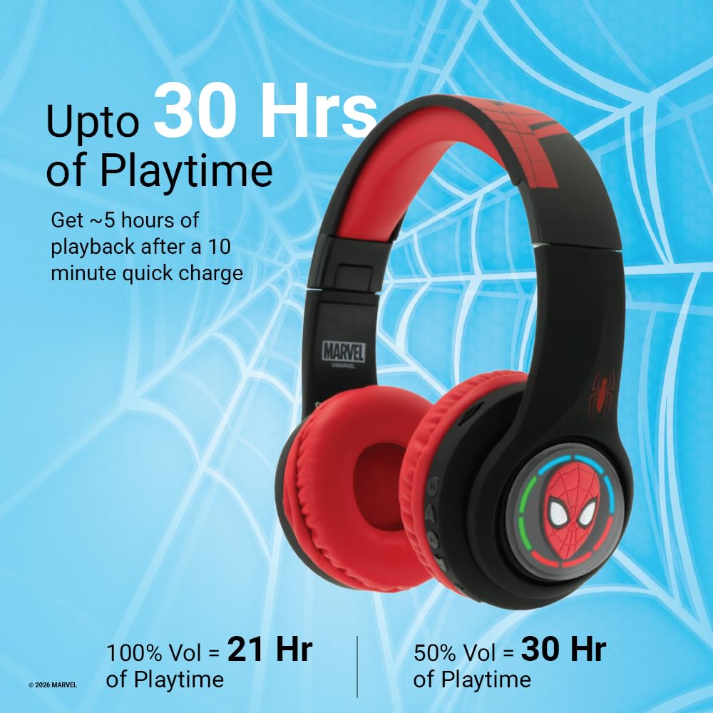 Marvel Spider-Man Kids 3D Bluetooth Wireless Stereo Headphones with Mic| Foldable Ear Cups | Kids Safe 85dB Volume| Aux & SD Card Input | RGB Lights | 30H Playtime | Perfect for Boys | Ages 5-16 — Amazon image 7