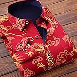 FANGDADAN Dickes Warmes Hemd - Mode Plus Fleece Dicker Winter Herren Warmes Langarm-Karohemd Dickes Fleecefutter Weiches Lässiges Flanelloberteil Große Bequeme Einfache Dunkelrote Druckgeschäft,XXL