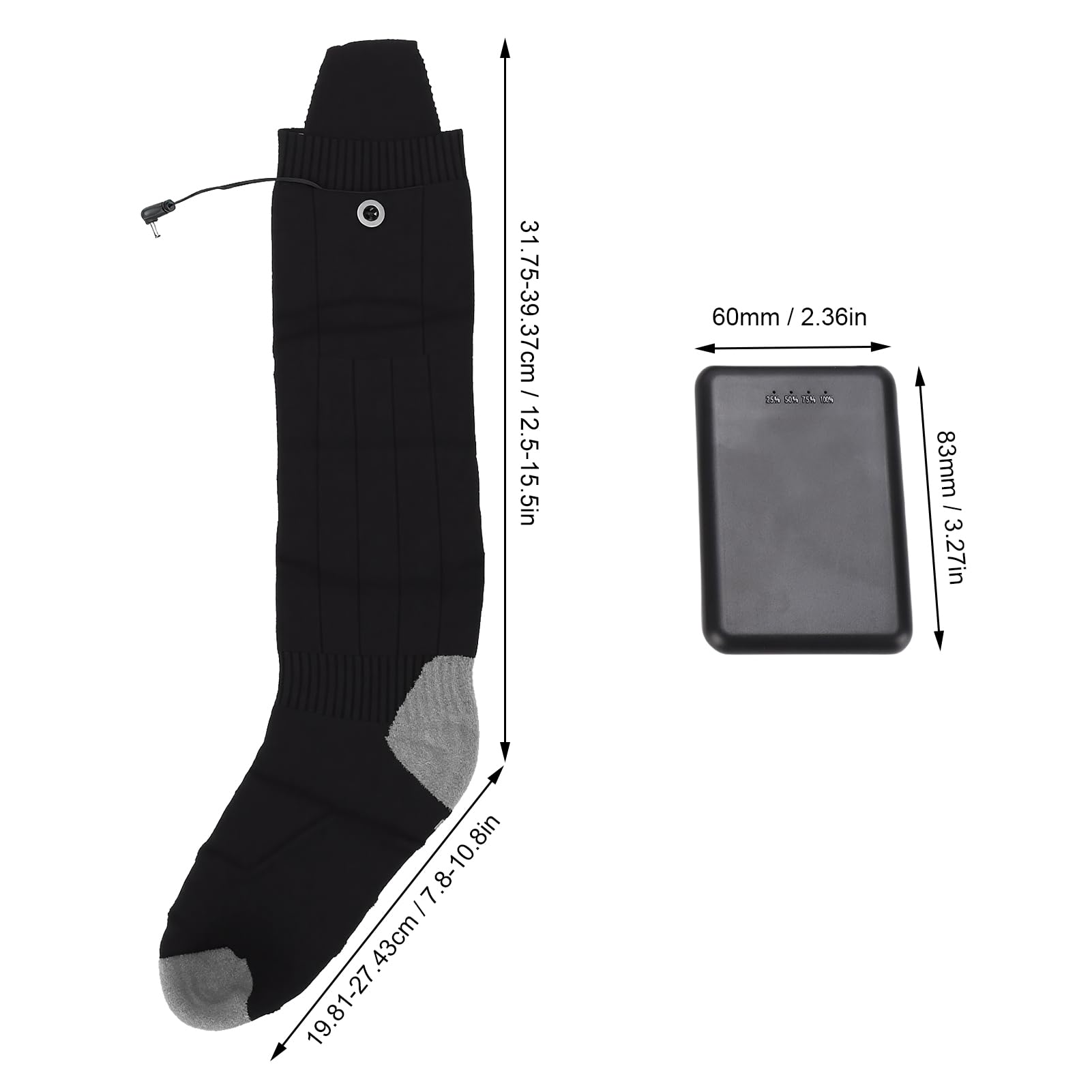 Haofy Chaussettes Chauffantes Rechargeables en Matériau Modal pour Le Ski, la Randonnée, Batterie 5000 MAh avec 4 Niveaux de Chaleur Réglables pour Les Déplacements Quotidiens en Hiver, Les