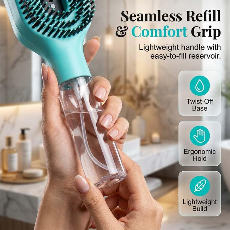 Anti-Static Hair Brush with Built-in Sprayer, Hydrating Mist Detangling Brush, Shine Enhancer Hair Brush, Eliminates Knots & Reduces Breakage for Straight to Curly Hair Types (Pink)