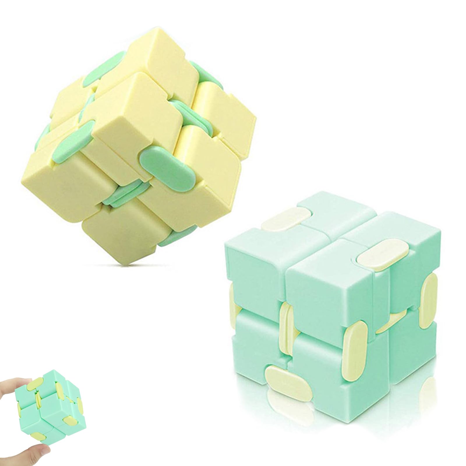 Infinity Cube Fidget Toy - 2 Pcs, Suitable for Adults & Kids - Office, Home, Gift (Yellow, Green)
