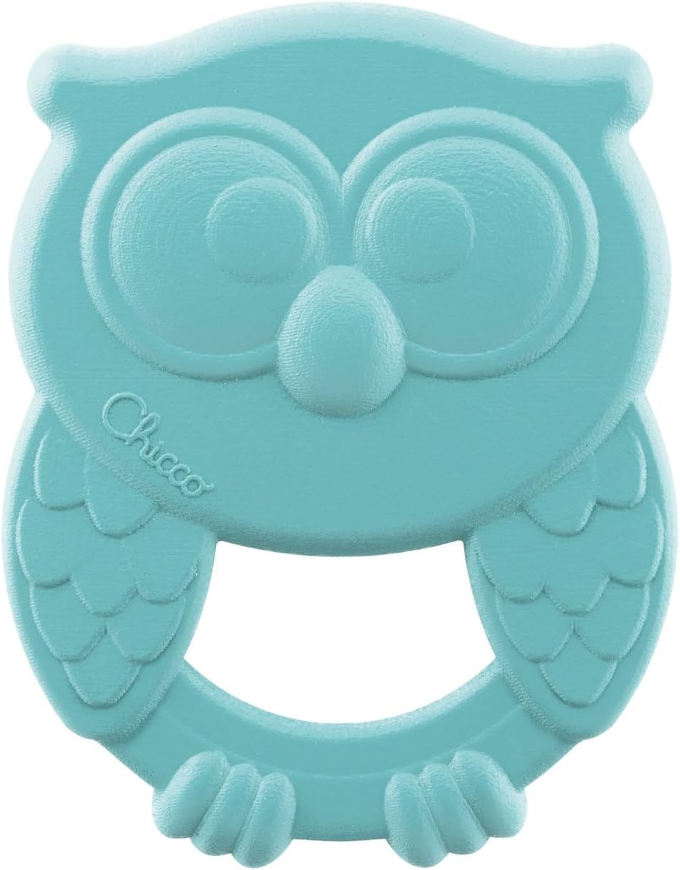 Chicco Gioco Massaggiagengive Gufo Eco+, Realizzato In Morbida Bioplastica Proveniente Da Fonti Vegetali, Made In Italy, Età 3-18 Mesi, Colori Assortiti, color Azzurro