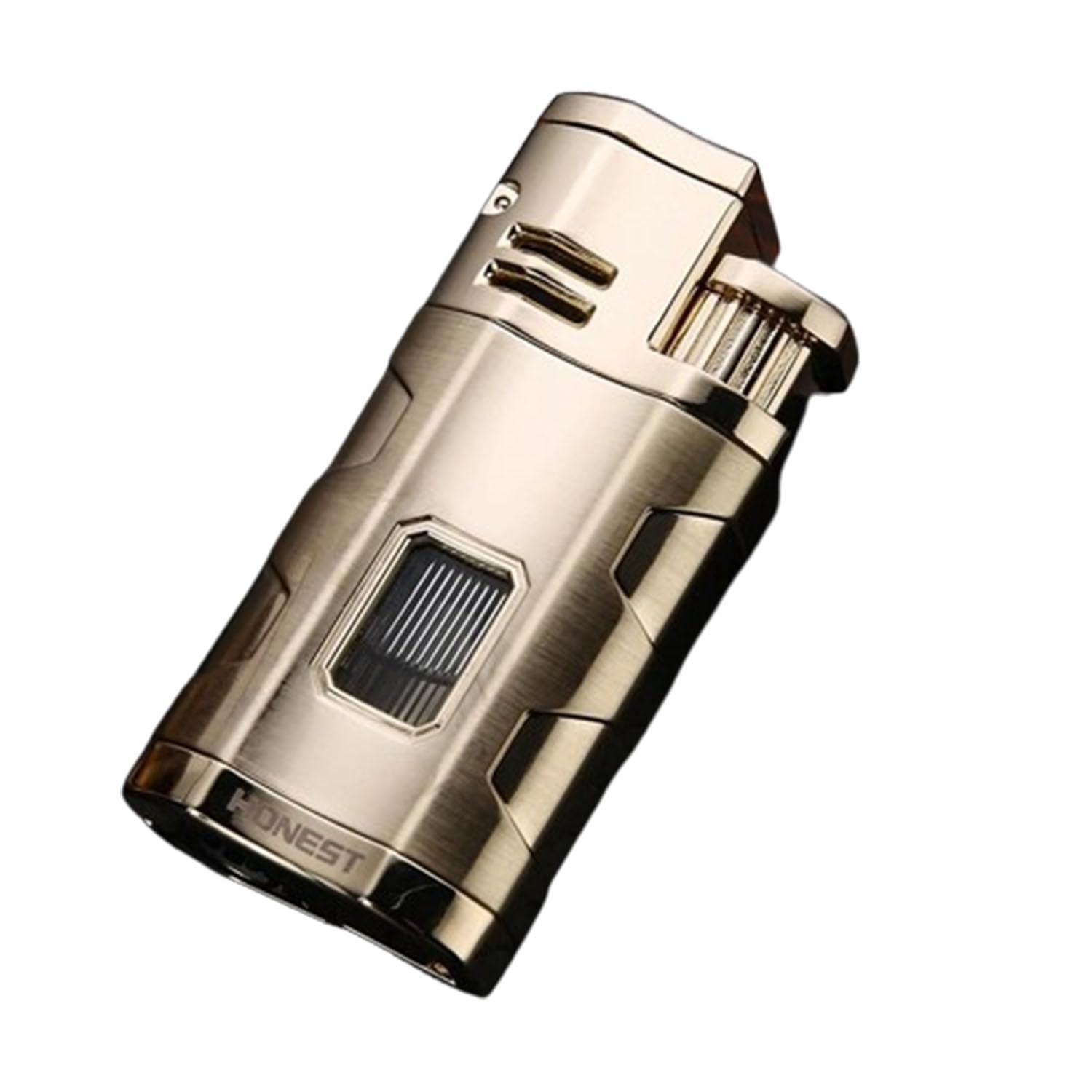 Professionnel Cigare Plus Léger Butane Rechargeable à Flamme Triple Jet avec Fenêtre à Gaz Visible pour Poinçon à Cigare (Butane Non Inclus)