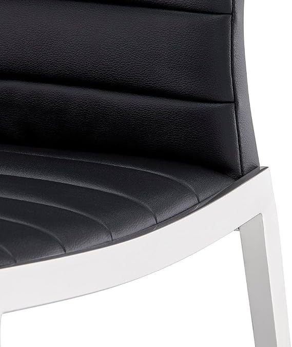 ZURI Modern Tryton Dining Chair - Black Leatherette with Polished Stainless Steel Base